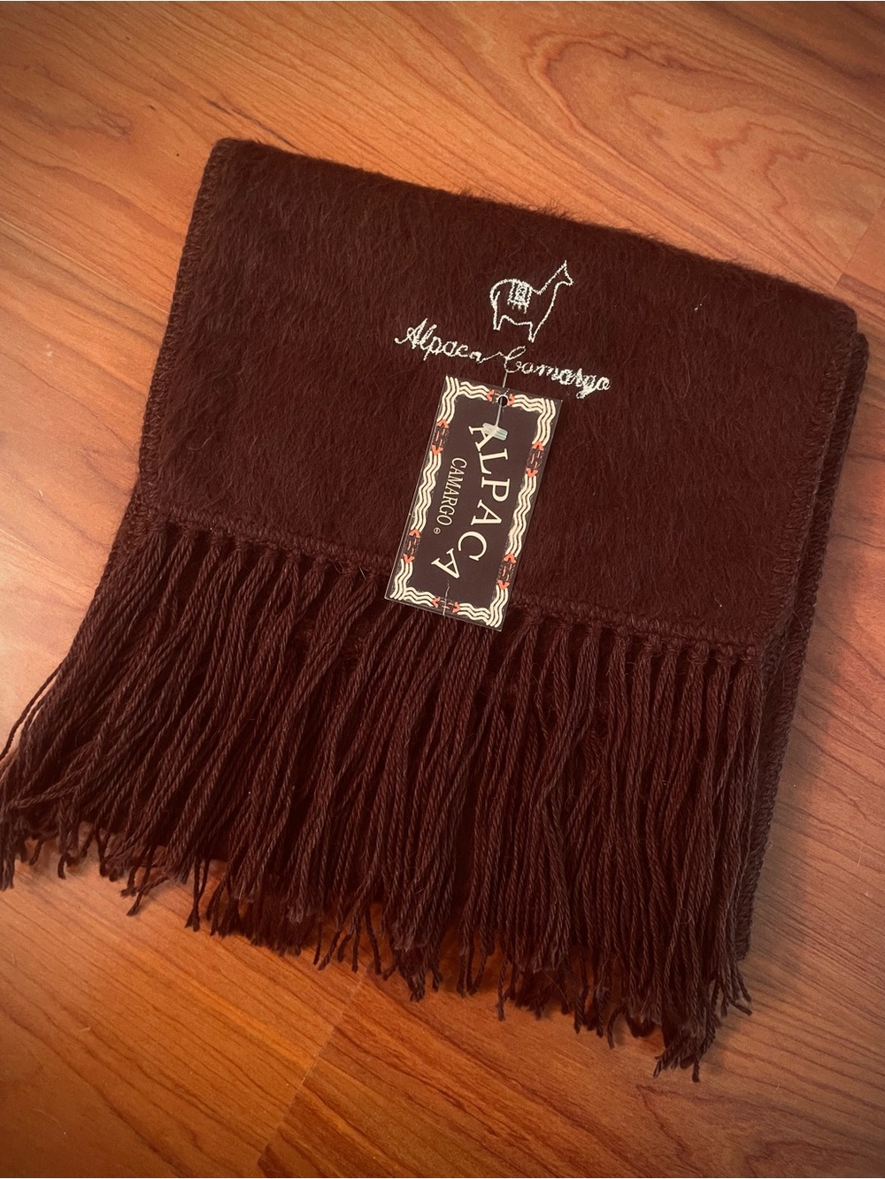 NEW ALPACA CAMARGO Long Scarf Chocolate Brown Fringe 9x70 Peru